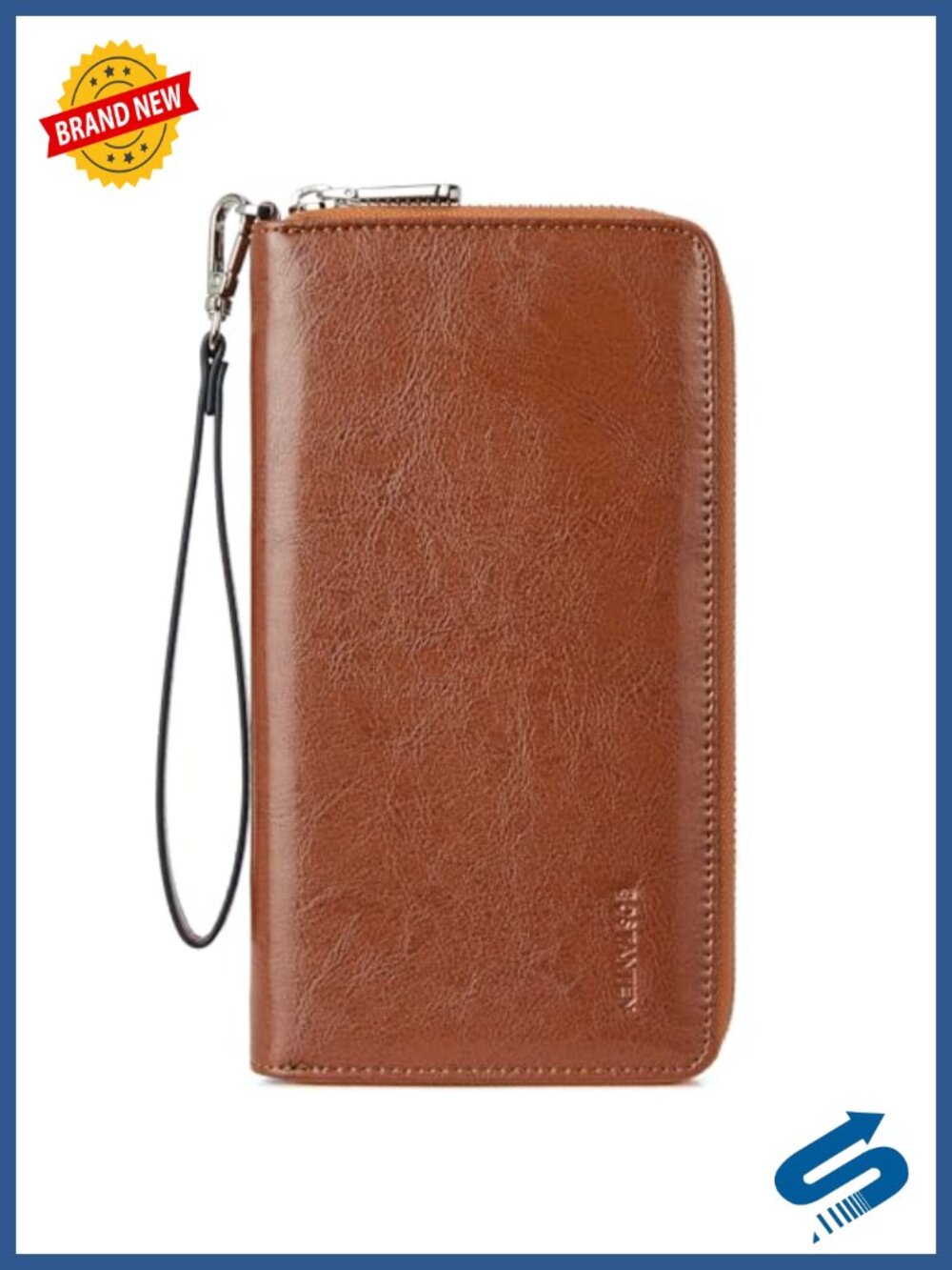Leather RFID Blocking Zip Around Wallet with Wristlet 17 Card Slots